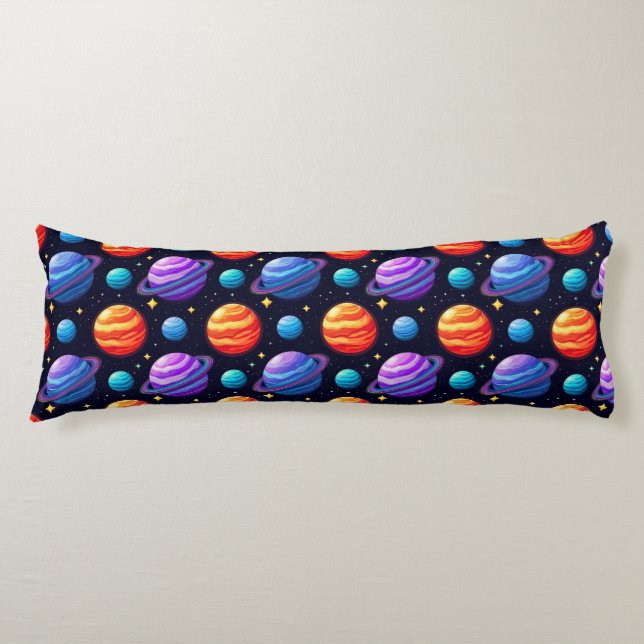 Colourful Pattern of Planets and Stars Body Pillow (Front)