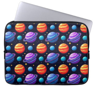 Colourful Pattern of Planets and Stars Laptop Sleeve