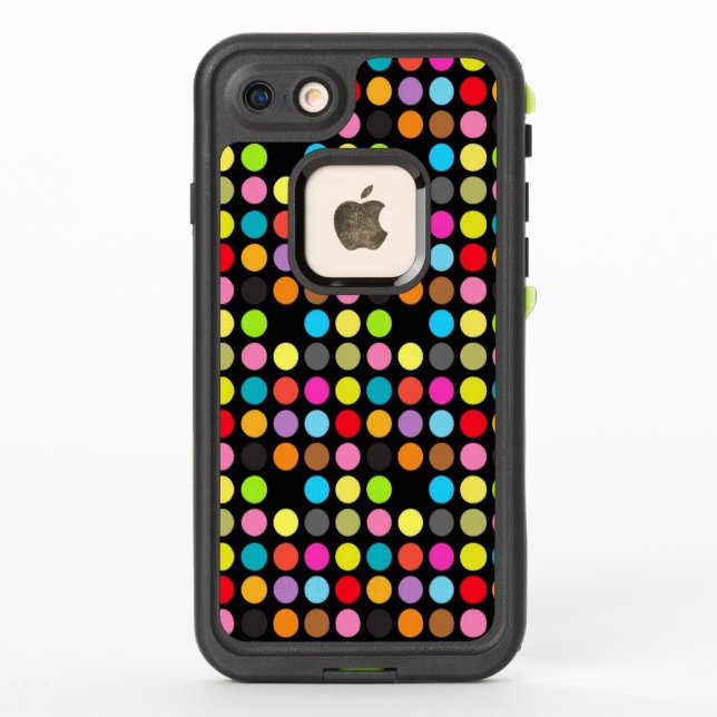 Colourful Pattern of Polka Dots on Black LifeProof iPhone Case (Back)