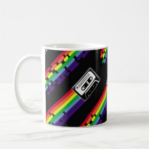 Colourful pattern on black background. Compact cas Coffee Mug