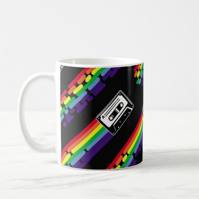 Colourful pattern on black background. Compact cas Coffee Mug (Left)