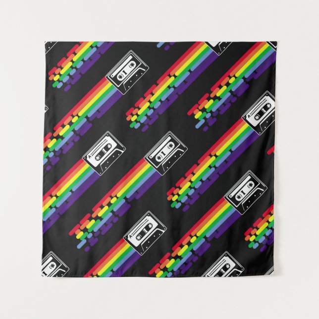 Colourful pattern on black background. Compact cas Tapestry (Front)