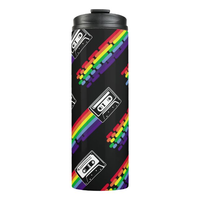 Colourful pattern on black background. Compact cas Thermal Tumbler (Front)