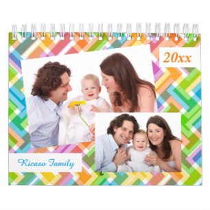 Colourful Pattern Personalized 18 Photo Template Calendar