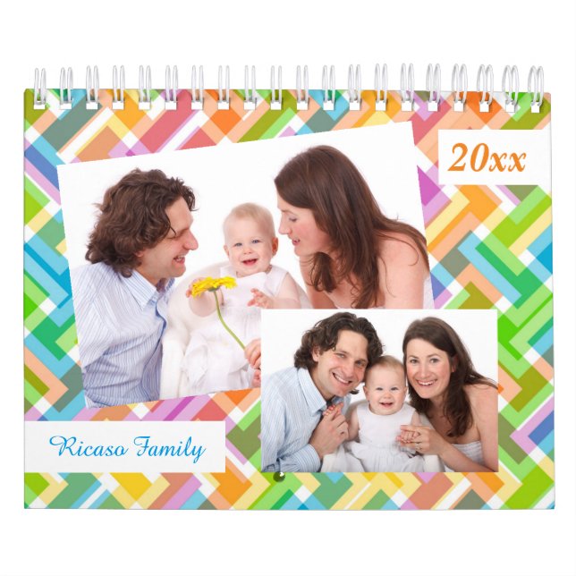 Colourful Pattern Personalized 18 Photo Template Calendar (Cover)