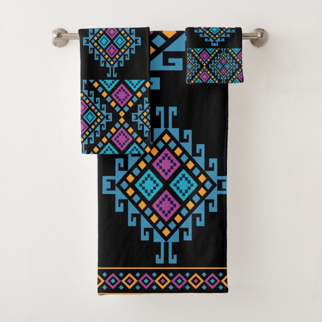 Colourful Pattern Southwestern Bath Towel Set (Insitu)