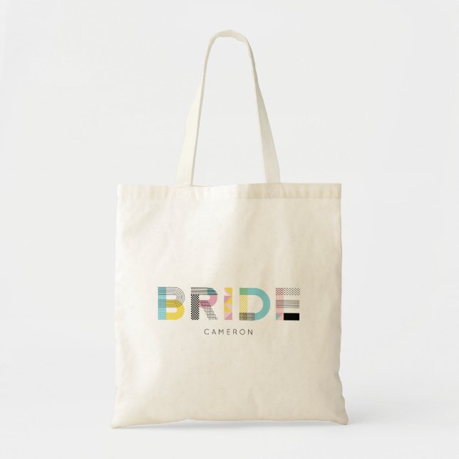 Colourful Pattern Typography Modern Bride Tote Bag (Front)