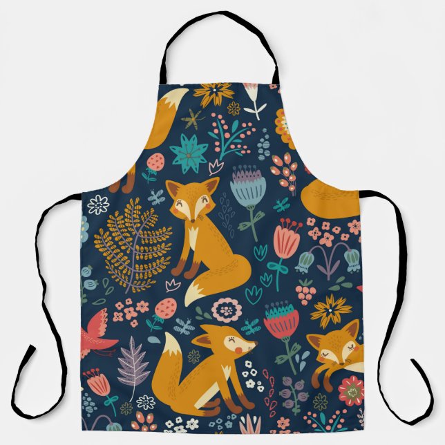 Colourful pattern with a foxfox,pattern,forest,fal apron (Front)