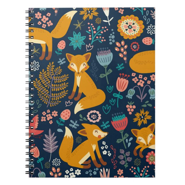 Colourful pattern with a foxfox,pattern,forest,fal notebook (Front)