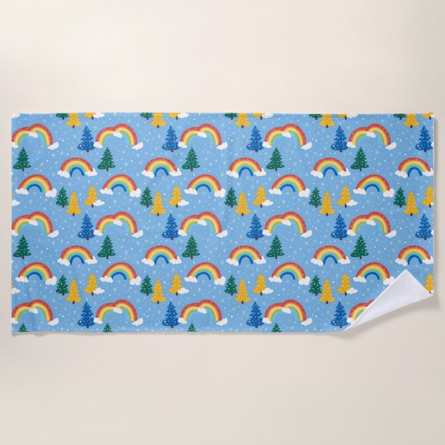 Colourful Pattern with Rainbows and Trees Beach Towel (Front)