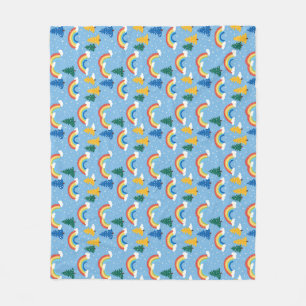 Colourful Pattern with Rainbows and Trees Fleece Blanket