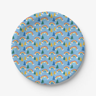 Colourful Pattern with Rainbows and Trees Paper Plate