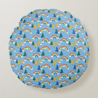 Colourful Pattern with Rainbows and Trees Round Pillow