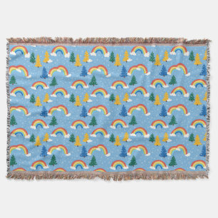 Colourful Pattern with Rainbows and Trees Throw Blanket