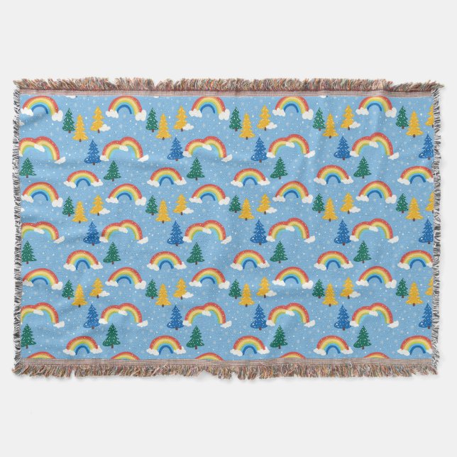 Colourful Pattern with Rainbows and Trees Throw Blanket (Front)