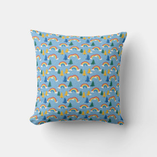 Colourful Pattern with Rainbows and Trees Throw Pillow