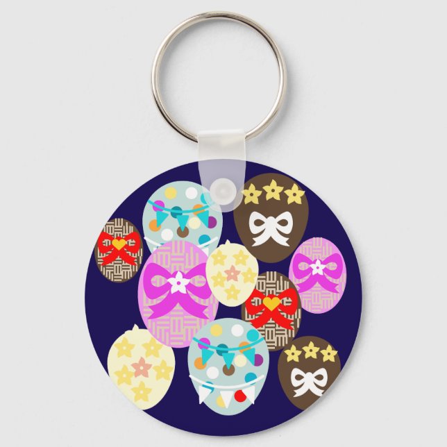 Colourful patterned Easter Egg   Keychain (Front)