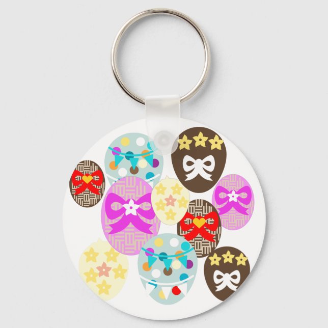 Colourful patterned Easter Egg   Keychain (Front)