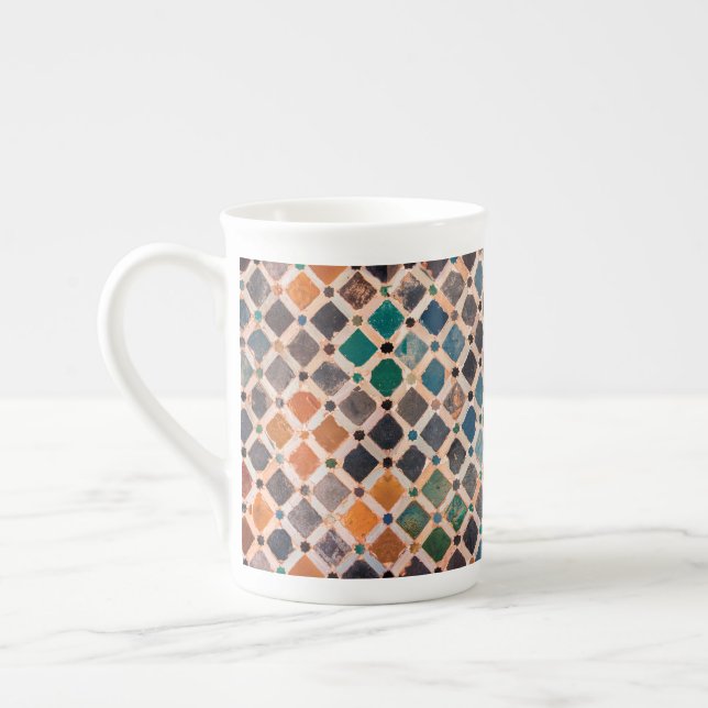 colourful patterned tiles bone china mug (Left)