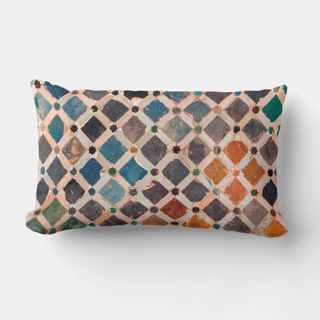 colourful patterned tiles lumbar pillow (Front)