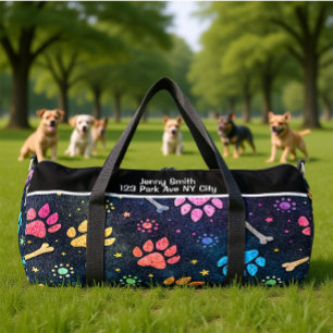 Colourful Paw Bone Cosmic Monogram Personalize Duffle Bag