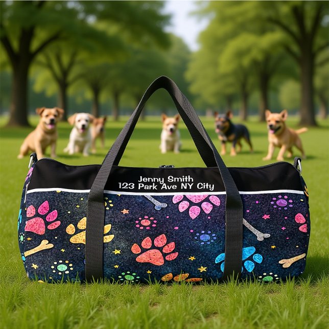 Colourful Paw Bone Cosmic Monogram Personalize Duffle Bag (Creator Uploaded)