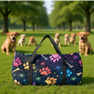 Colourful Paw Bone Cosmic Monogram Personalize Duffle Bag