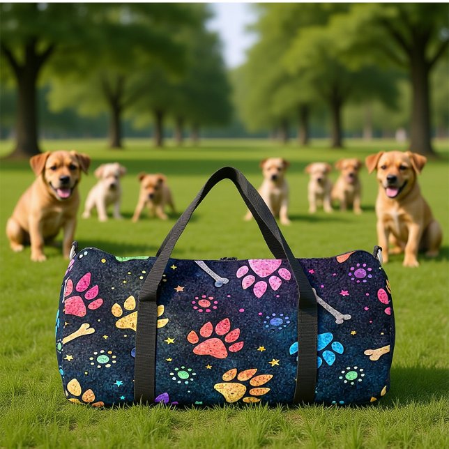 Colourful Paw Bone Cosmic Monogram Personalize Duffle Bag (Creator Uploaded)