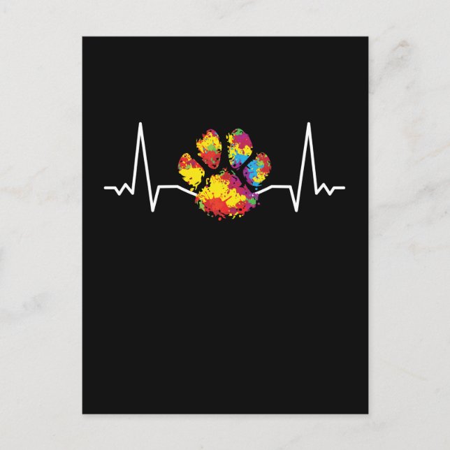 Colourful Paw Heartbeat Love Animals Postcard (Front)
