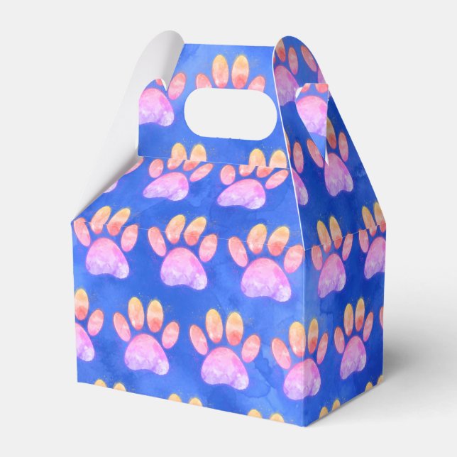 Colourful Paw Print Custom Watercolor Favor Box (Front Side)
