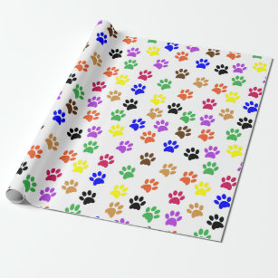 Paw print wrapping paper with name for pet animal | Zazzle