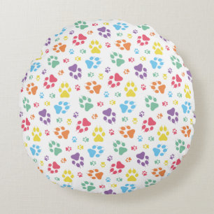 Colourful Paw Print Pattern Round Pillow