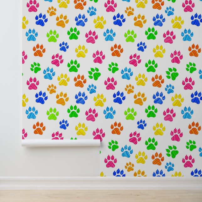 Colourful Paw Print Pattern Wallpaper  (Application)