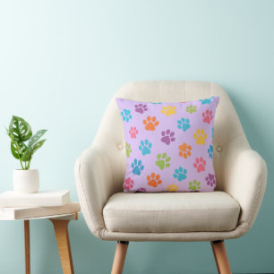 Colourful Paw Print Throw Pillow – Cat Lover Gift