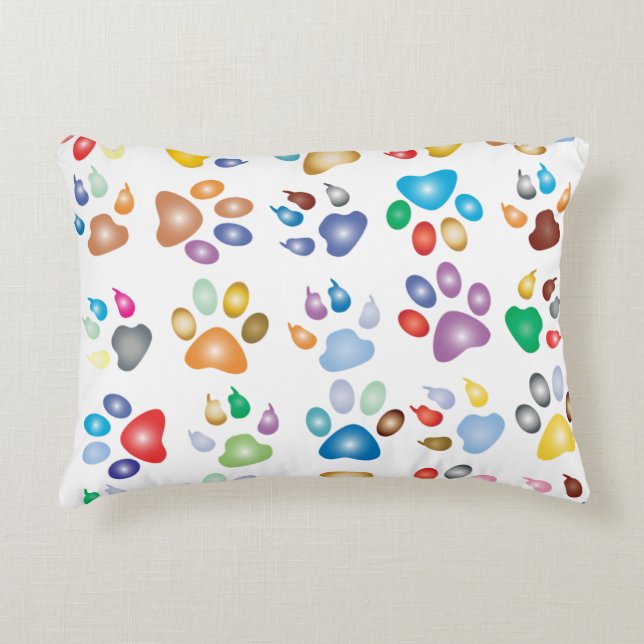 colourful paw prints accent pillow (Front)