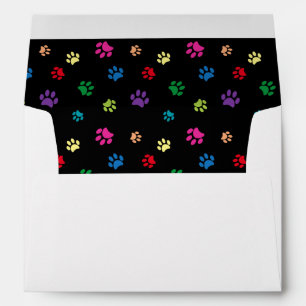 Colourful Paw Prints Black with Name and Address Envelope