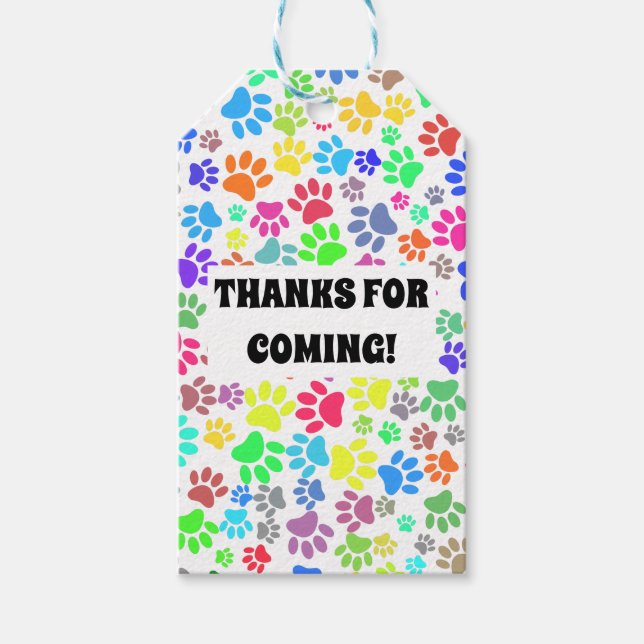 Colourful Paw Prints Custom Gift Tags (Front)