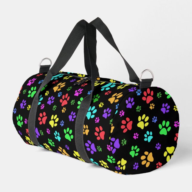 Colourful Paw Prints Design Duffel Bag (Left Corner)