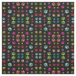 Colourful Paw Prints Design Fabric