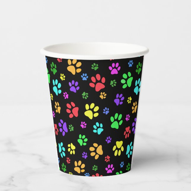 Colourful  Paw Prints Design Paper Cup (Front)