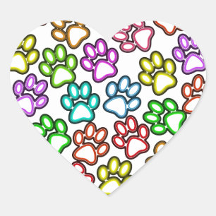 Colourful Paw Prints Heart Sticker