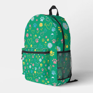 Colourful Paw Prints & Hearts Backpack Cute Floral