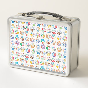 Colourful Paw Prints Metal Lunch Box