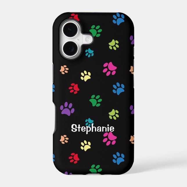 Colourful Paw Prints on Black (Back)