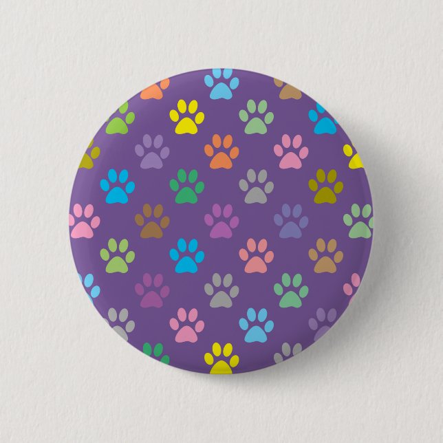 Colourful paw prints pattern 2 inch round button (Front)