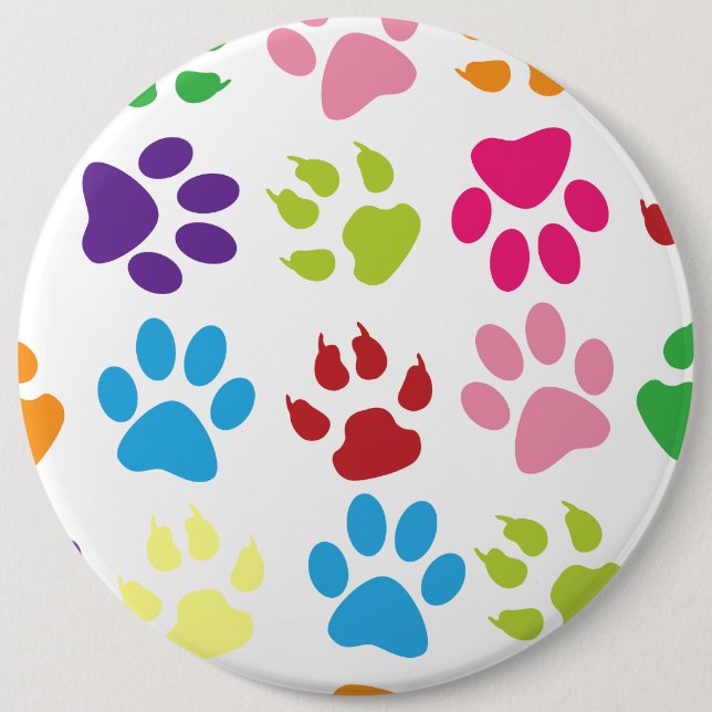 Colourful Paw Prints Pattern 6 Inch Round Button (Front)