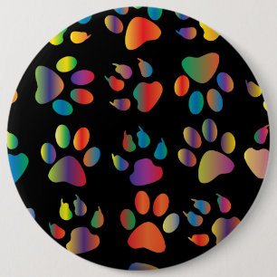 Colourful Paw Prints Pattern (Black) 6 Inch Round Button