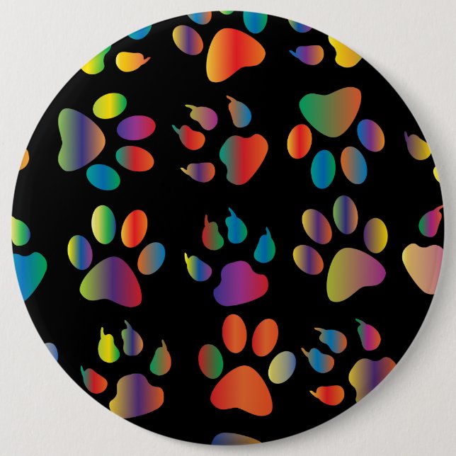 Colourful Paw Prints Pattern (Black) 6 Inch Round Button (Front)