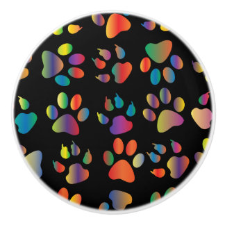 Colourful Paw Prints Pattern (Black) Ceramic Knob