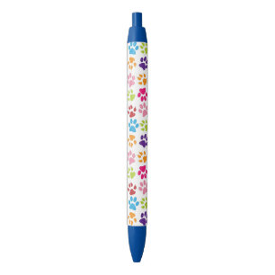 Colourful Paw Prints Pattern Black Ink Pen